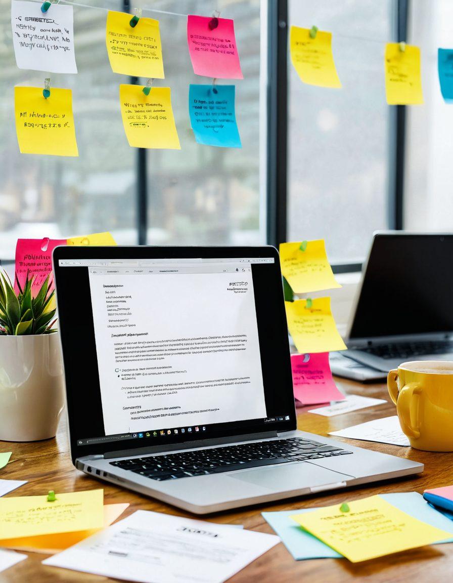A professional-looking workspace featuring an open laptop with a polished resume on the screen, surrounded by motivational quotes on sticky notes and a steaming coffee cup. Include a diverse group of job seekers collaborating in the background, each reviewing resumes and sharing tips. Bright natural light illuminating the scene, symbolizing hope and opportunity. super-realistic. vibrant colors. white background.