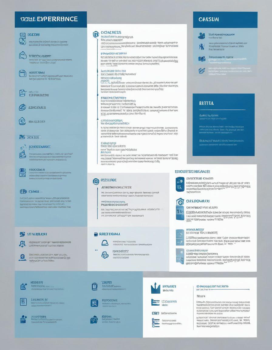 A visually striking infographic of a well-organized CV layout, featuring key elements like work experience, skills, and education, interspersed with icons representing professionalism and success. The background should subtly blend a gradient of blue and gray tones for a modern feel, and showcase a confident professional portrait in the corner. Super-realistic. Vibrant colors. Clean, white background.